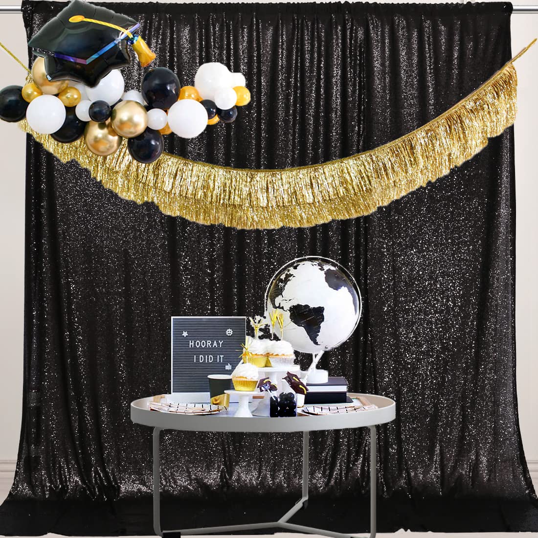 6x7 Ft Black Sequin Backdrop for Party Decor, Photography, Events & Celebrations - Perfect for Birthdays, Weddings, and Photo Booths