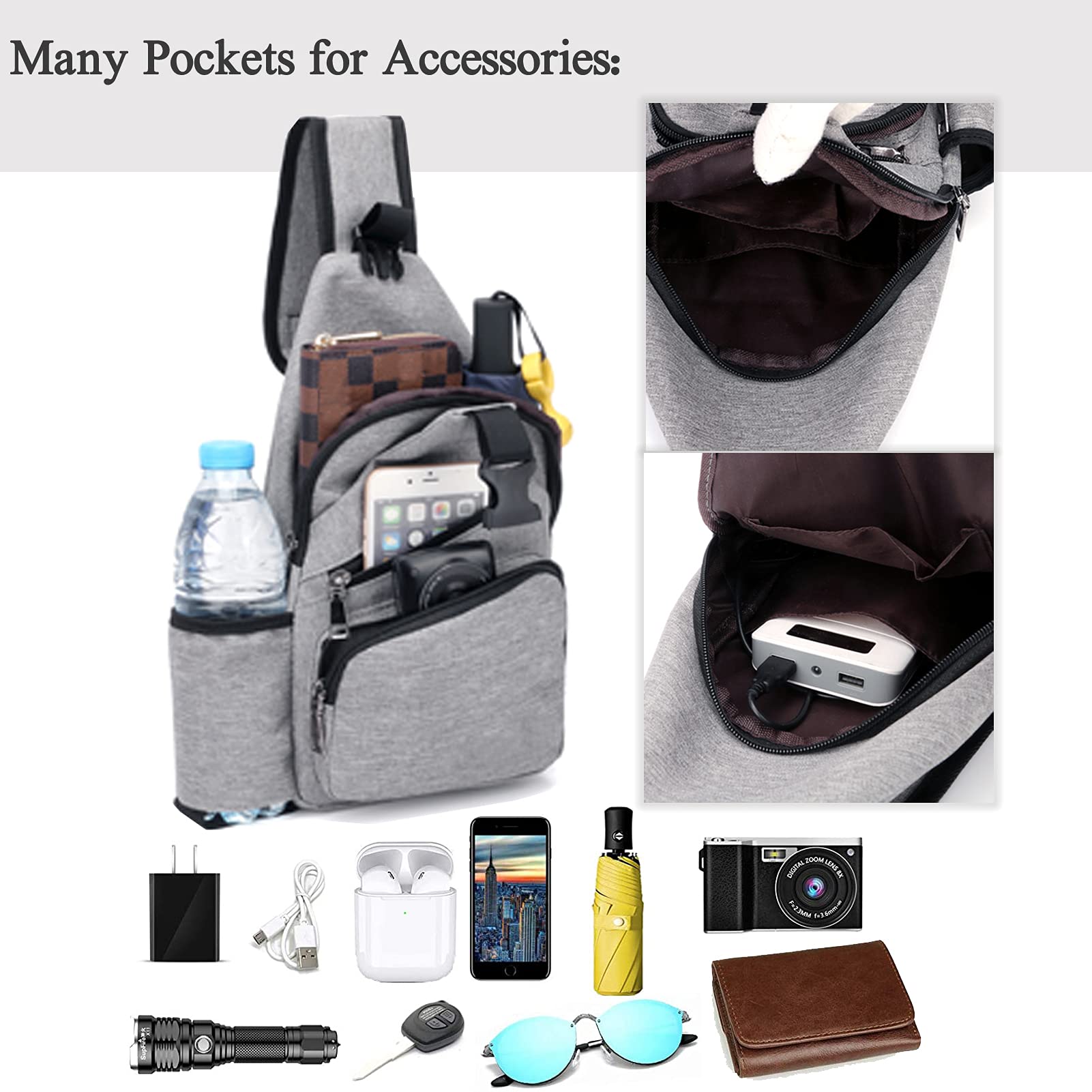 Stylish Unisex Sling Bag with USB Charging Port - Lightweight Shoulder Backpack & Crossbody Daypack for Women & Men - Perfect for Travel, Hiking, Commuting & Everyday Use