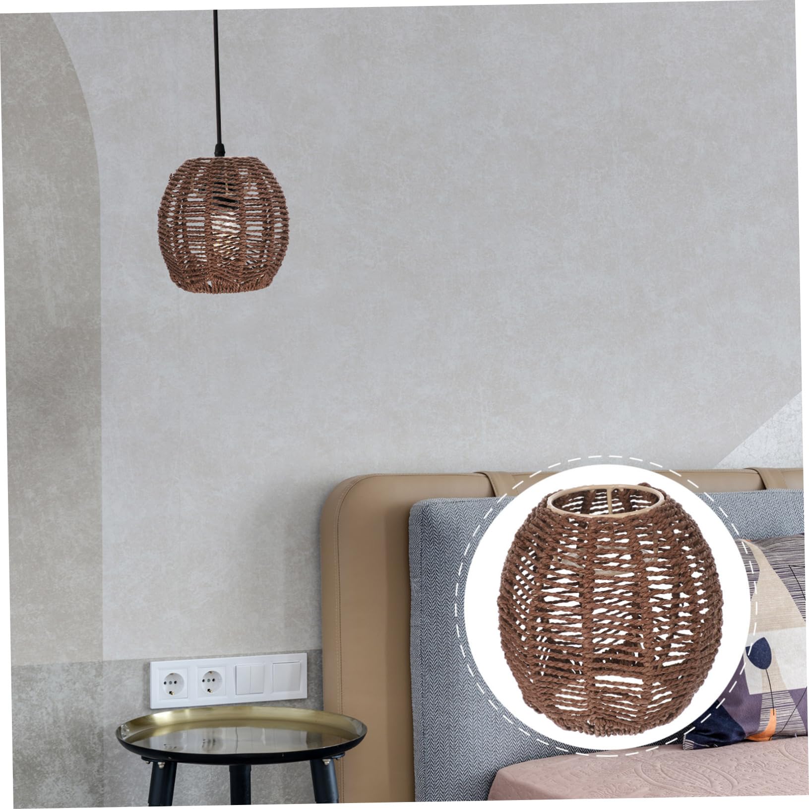 DOITOOL Handwoven Rattan Pendant Lamp Shade - Natural Woven Basket Chandelier Ceiling Light Fixture - Perfect for Boho Bedroom, Dining Room & Patio Lighting - Brown Replacement Shade for Table & Floor Lamps