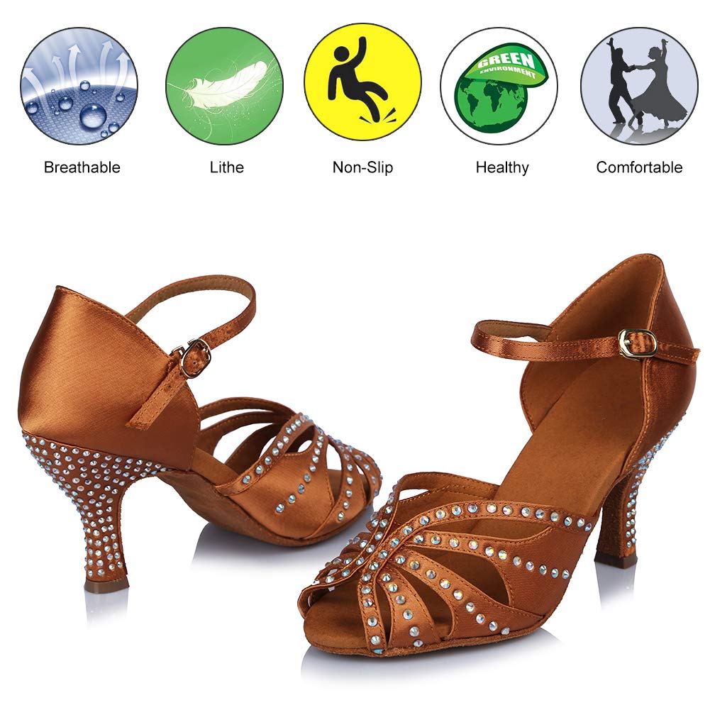 HROYL Women's Rhinestone Latin Ballroom Dance Shoes for Bachata, Salsa, Practice & Performance - Comfortable & Stylish Dance Shoes YCL375 | Perfect for Dance Classes, Competitions & Social Events