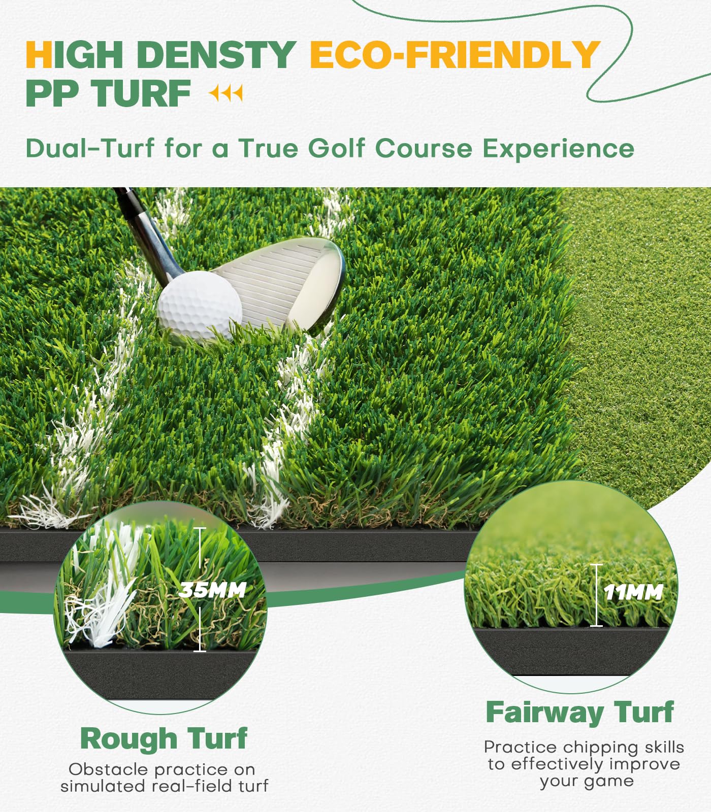 Premium 5x4ft Dual-Turf Golf Hitting Mat with Alignment Guide - Indoor/Outdoor Golf Training Mat for Swing Practice, Chipping & Approach Shots | Perfect Golf Gift for Men | Home, Backyard & Driving Range Use