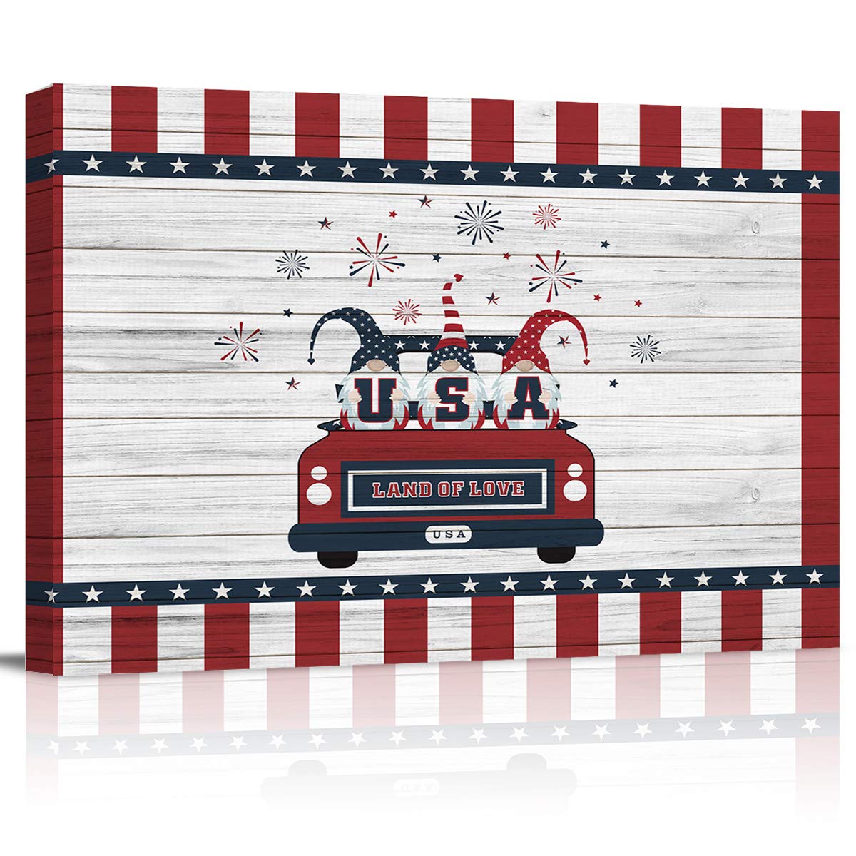 Stretched & Framed Canvas Print Wall Art - USA Independence Day 'Land of Love' Abstract Design (24x32in) for Office, Living Room, Bedroom & Bathroom Decor | Patriotic Home & Office Wall Decorations