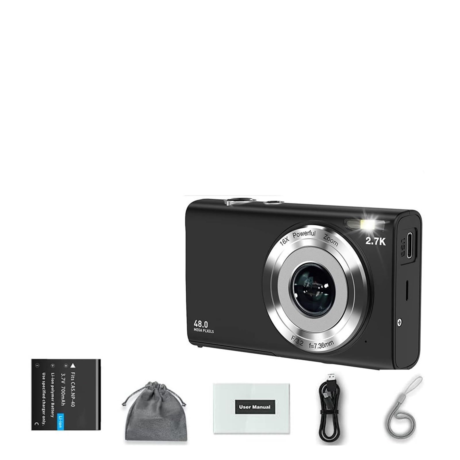 2.7K Digital Camera with Autofocus - 48MP HD Vlogging Camera for YouTube, Large Screen Camcorder for Kids & Adults, Perfect for Travel Photography, Blogging and Family Events (DC402AF-B1)
