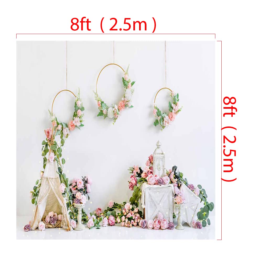 Kate Spring Flowers Photo Backdrop - 8x8ft Valentine's Day Photography Background for Kids Party, Portrait & Decorations | Perfect for Valentine Photos, Baby Showers & Birthday Parties