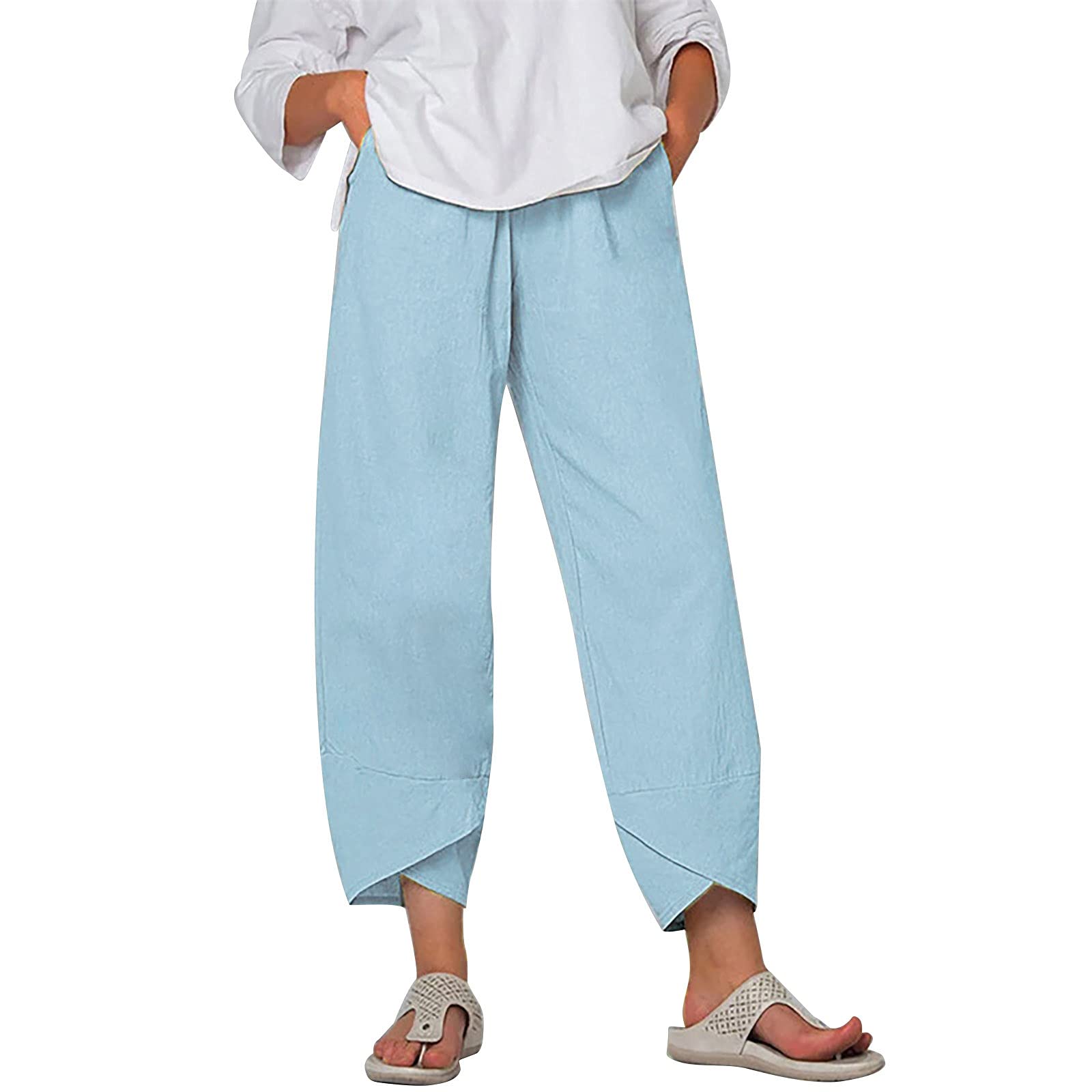 HPWRIU Women's Summer Pants - High Waist Cotton Casual Loose Straight Leg Pants | Comfortable & Breathable for Outdoor Activities, Travel & Daily Wear