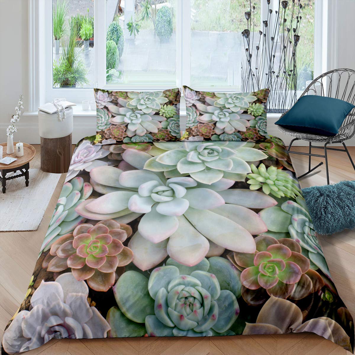 Stylish Cartoon Succulent Plant Themed Bedding Set for Kids - Full Size Duvet Cover with Chic Green Design | Perfect for Boys & Girls Room Decor, Birthday Gifts, and Cozy Bedroom Makeovers