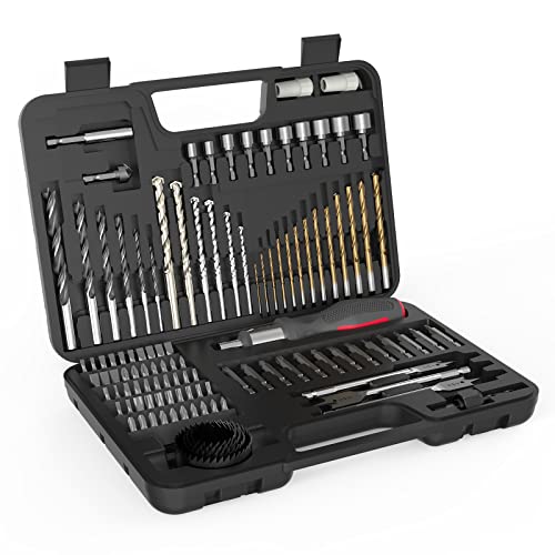 ENERTWIST 109-Piece Titanium & High-Speed Steel Drill Bit Set for Metal, Wood & Masonry - Includes Screwdriver Bits & Ratchet Screwdriver in Storage Case - Perfect for DIY Projects, Home Repairs & Professional Construction Work