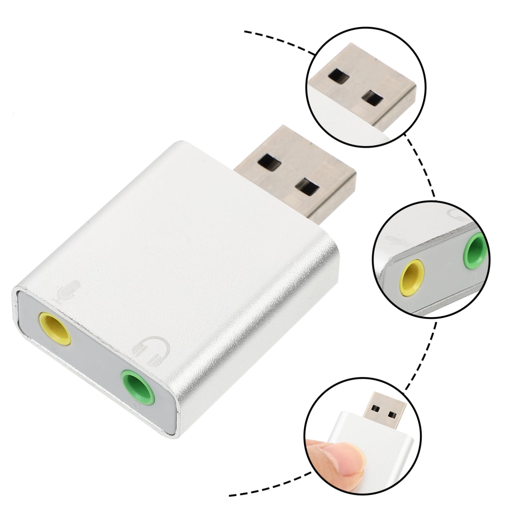 FELTECHELECTR USB External Sound Card Adapter - Aluminum Alloy USB Audio Adapter with Microphone for Laptop & PC - Windows Compatible Headphone & Mic Splitter for Gaming, Streaming & Video Calls