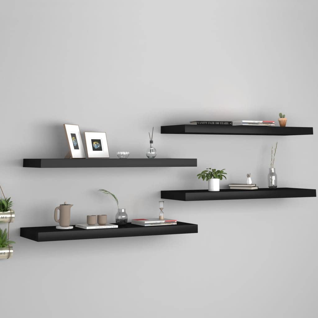4-Pack Black Floating Wall Shelves - 31.5