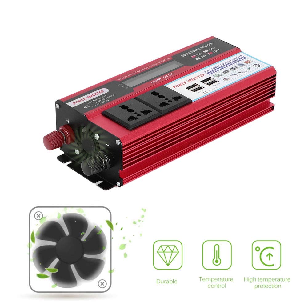 5000W Solar Power Inverter DC 12V/24V to AC with Digital Display & 4 USB Ports - Car Cigarette Lighter Battery Converter for Vehicles, RV, Truck | Perfect for Road Trips, Camping & Emergency Power Backup