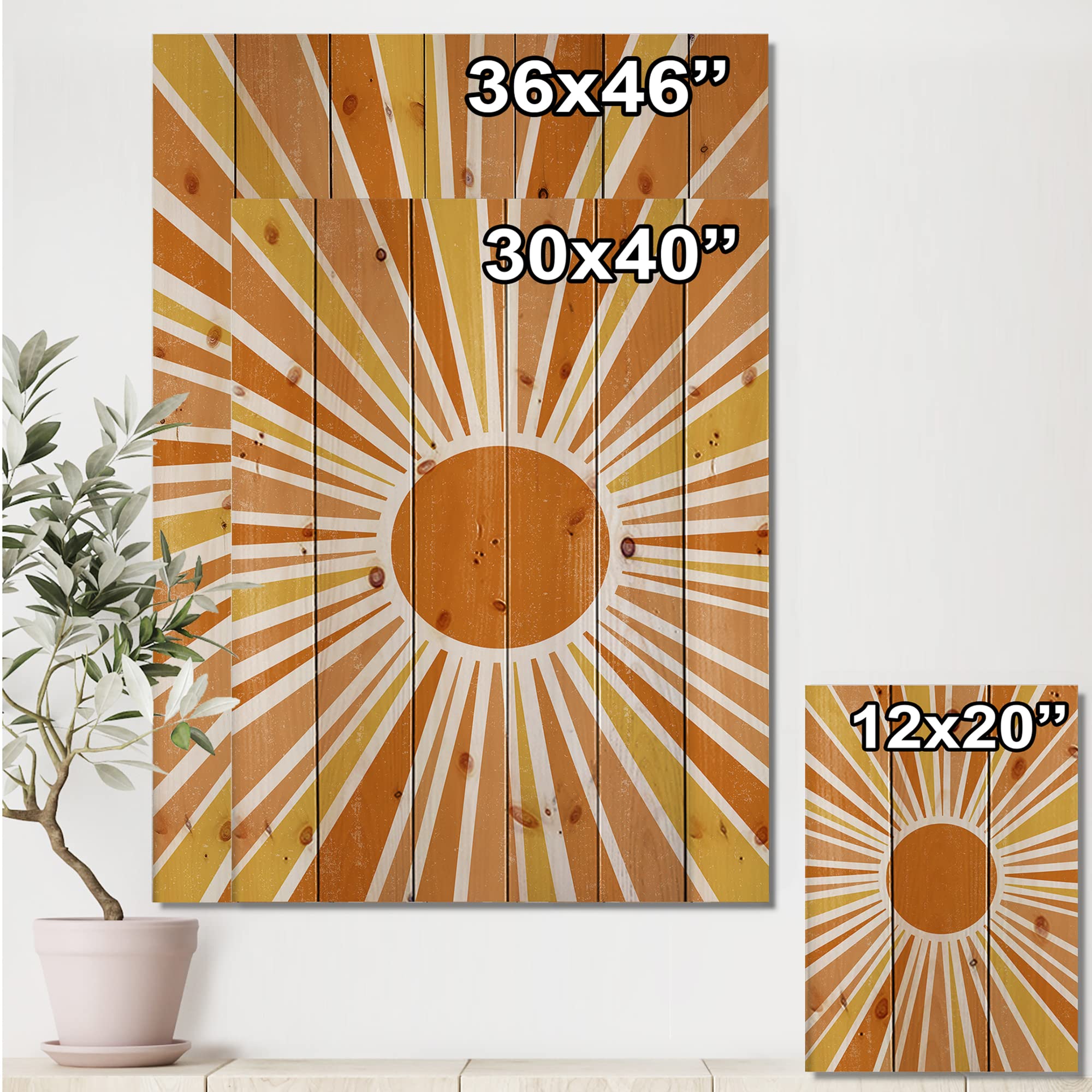 Modern Orange Sun Rays Wood Wall Art - Abstract Pine Decor for Living Room