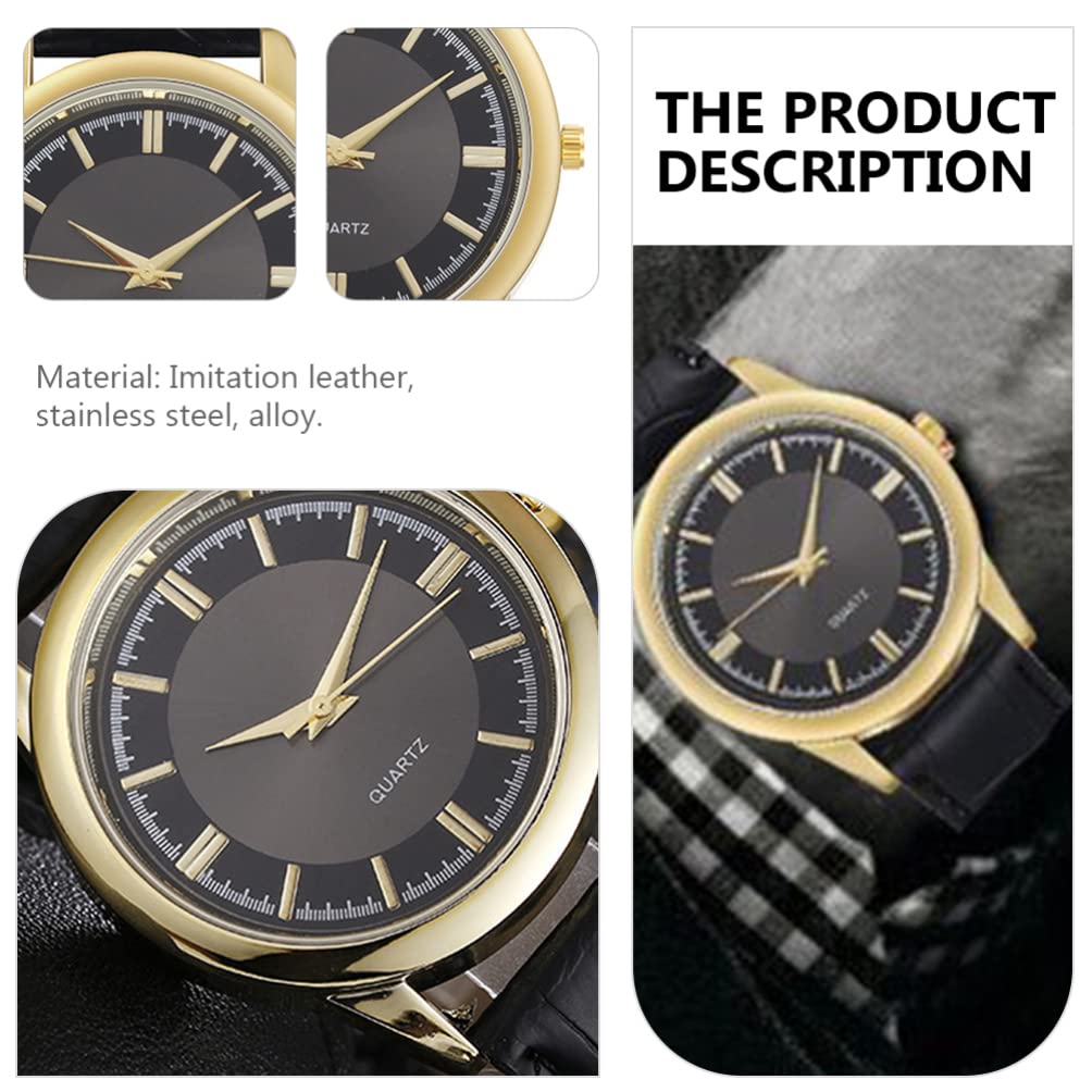 **Men's Black Leather Strap Watch - Stainless Steel Wrist Watch for Men | Casual, Business & Holiday Wear**