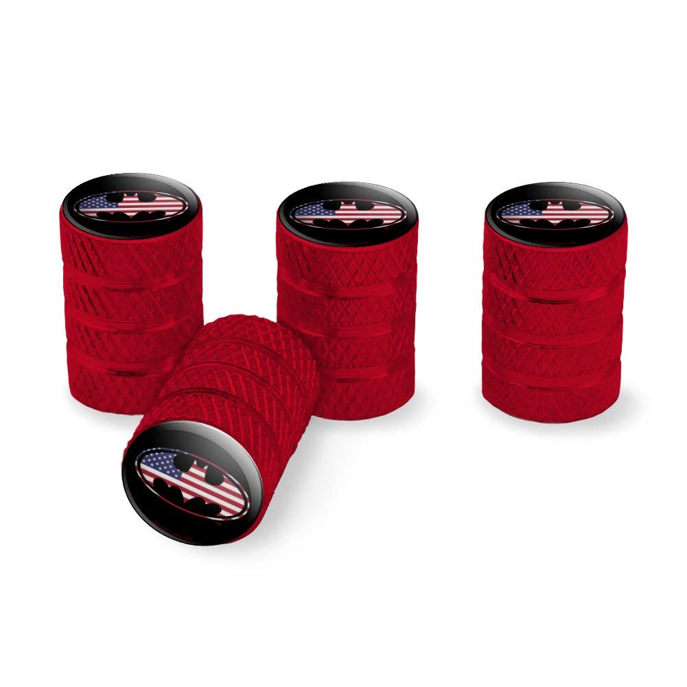 Batman USA Flag Shield Logo Aluminum Valve Stem Caps for Car Wheels - American Superhero Tire Accessories for DC Fans & Auto Enthusiasts