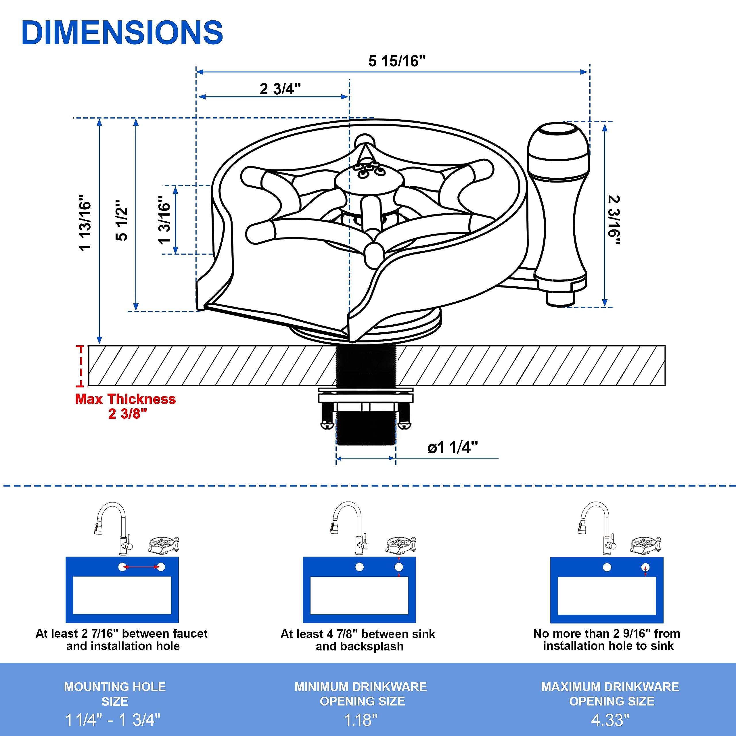 Premium Matte Black Kitchen Sink Glass Rinser - Hot & Cold Water Switching Cup/Bottle Washer for Bar, Restaurant & Home Use - Fast Automatic Flushing Faucet Cleaner for Wine Glasses, Coffee Mugs & Baby Bottles