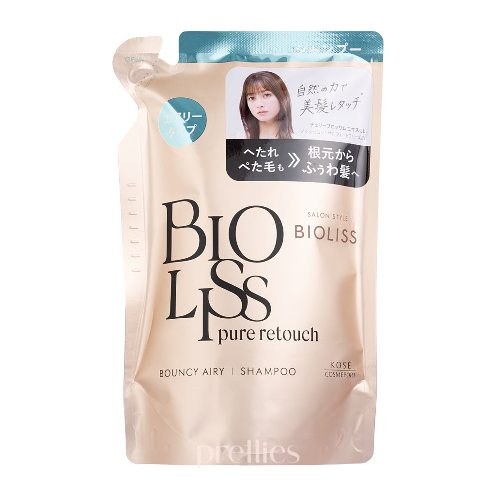 KOSE Bioliss Pure Retouch Bouncy Airy Shampoo Refill 340ml - Volumizing & Lightweight Hair Care for Fine Hair - Perfect for Daily Use at Home or Travel