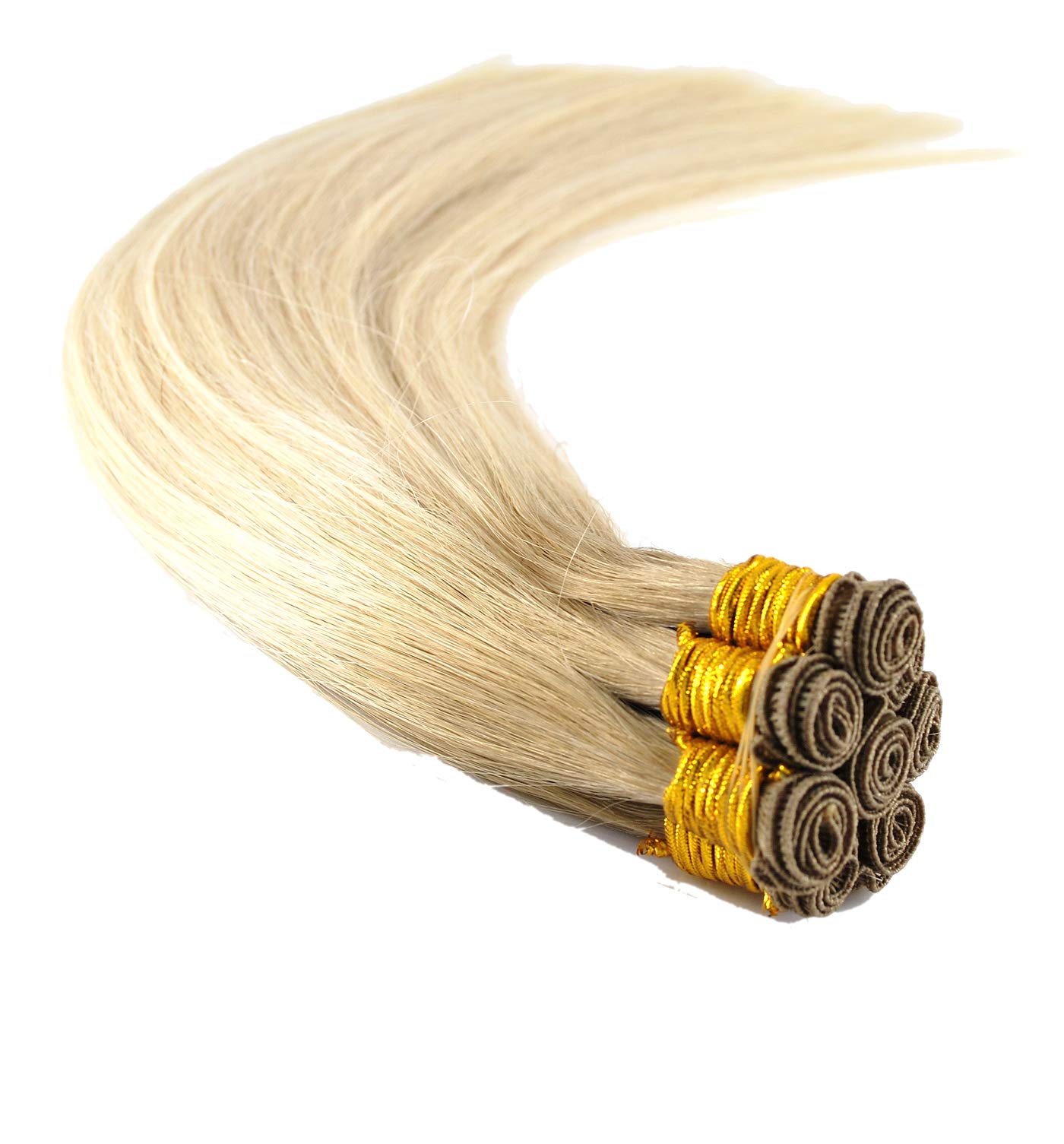 Premium 18/60 Dark Root White Blonde Hand-Tied Virgin Human Hair Weft Extensions 14-20 Inches (16