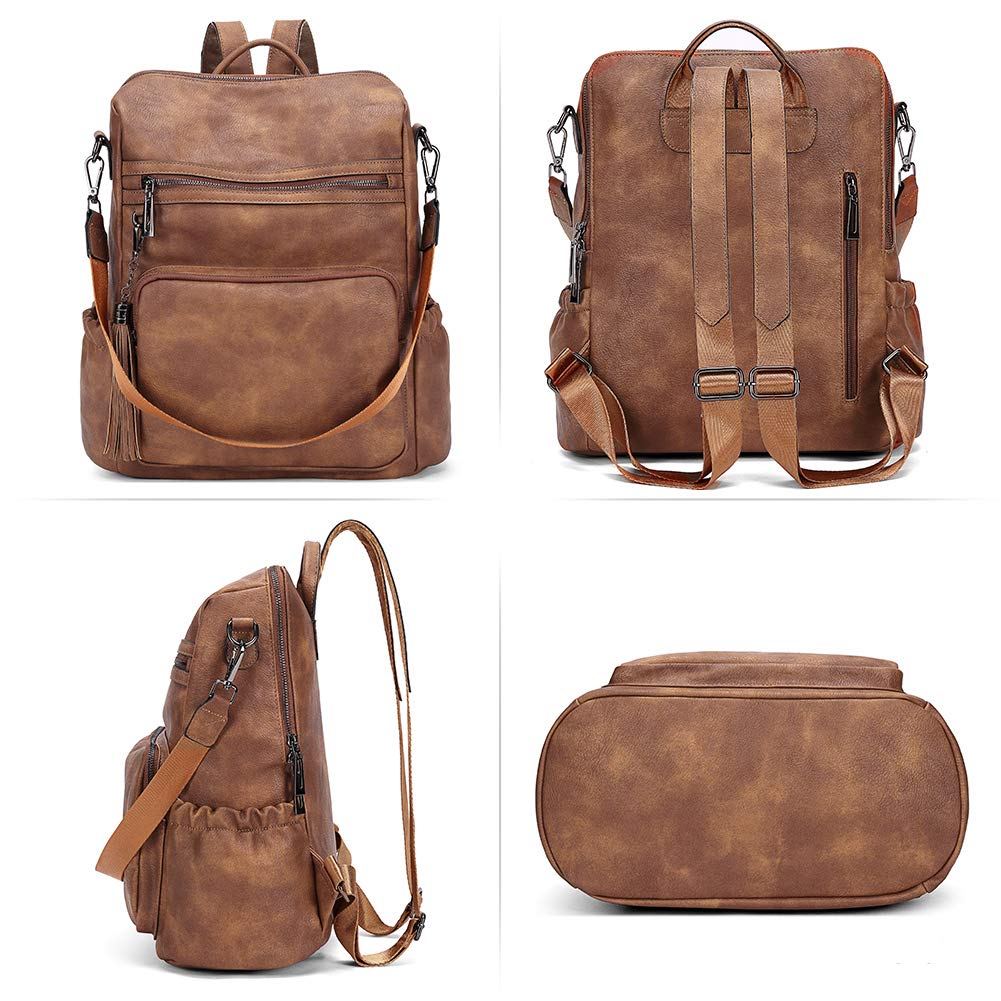 CLUCI Women's Leather Backpack Purse - Large Travel Backpack with Tassel & Two-Tone Brown Design - Stylish Shoulder Bag for Work, College & Weekend Getaways