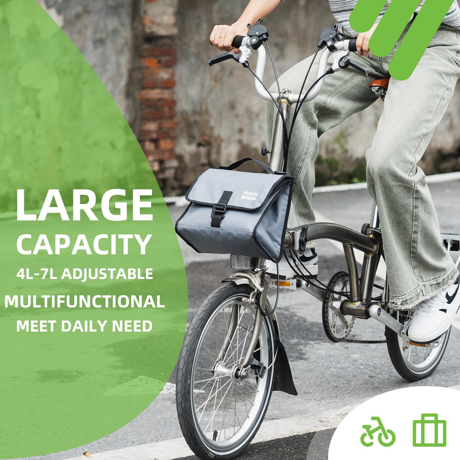 ROCKBROS Adjustable 4L-7L Waterproof Bicycle Front Bag - Insulated Lunch Storage for Brompton Folding Bike - Unisex Crossbody Cycling Bag for Men & Women - Perfect for Commuting, Grocery Shopping & Outdoor Adventures
