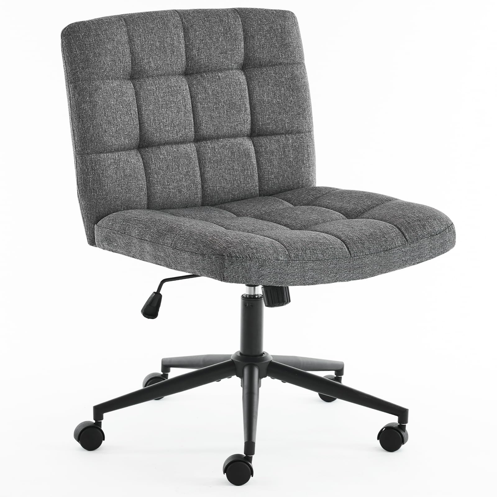 Furnimart Swivel Criss Cross Legged Office Chair with Wheels - Height Adjustable Armless Desk Chair for Home Office, Bedroom & Vanity - Comfortable Ergonomic Seat for Working, Studying & Relaxing - Grey Modern Design