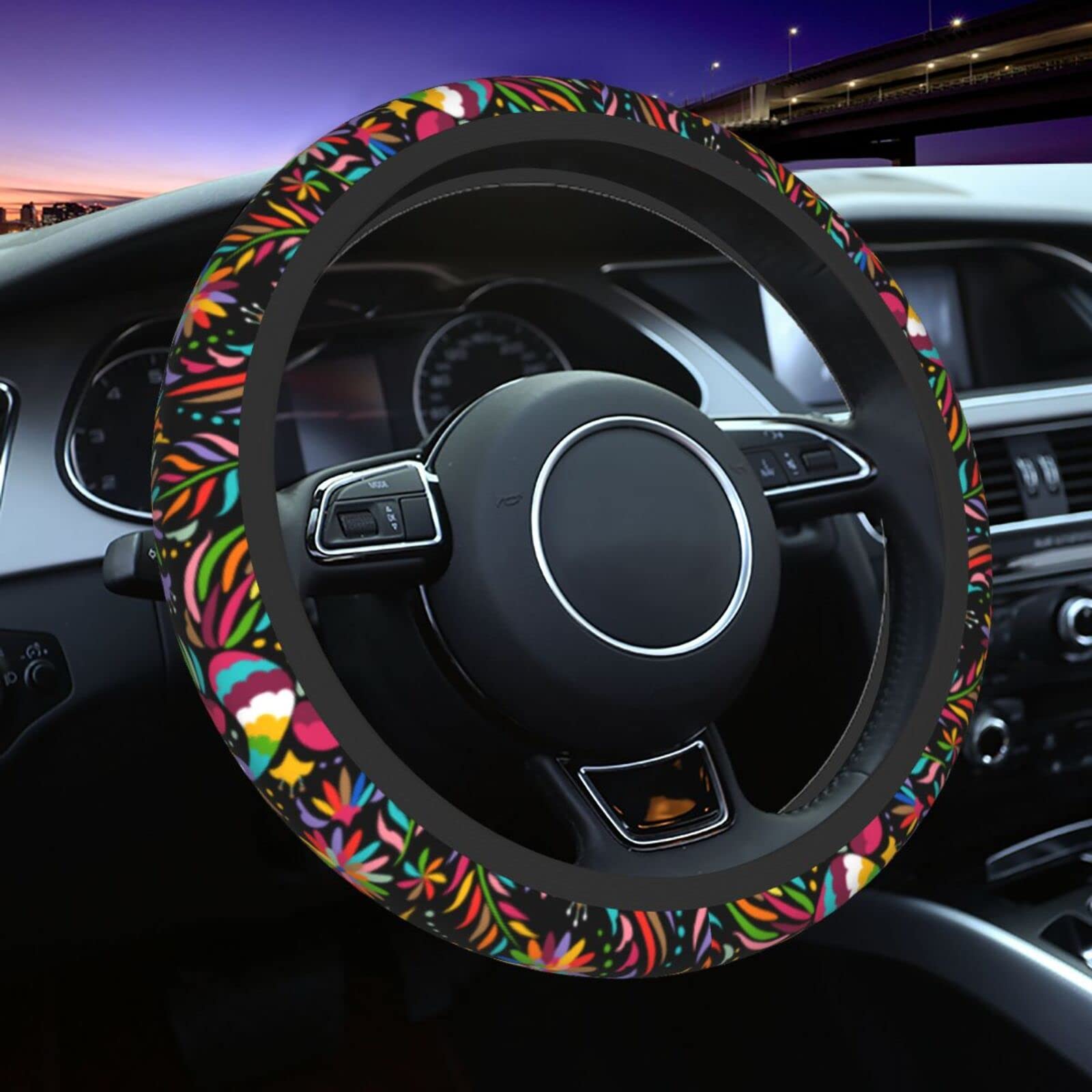 Universal 15 Inch Mexican Bird Flower Steering Wheel Cover - Mexico Print Neoprene Car Wheel Protector - Cute Automotive Accessories for Cars, Trucks & SUVs - Perfect for Road Trips & Daily Commutes