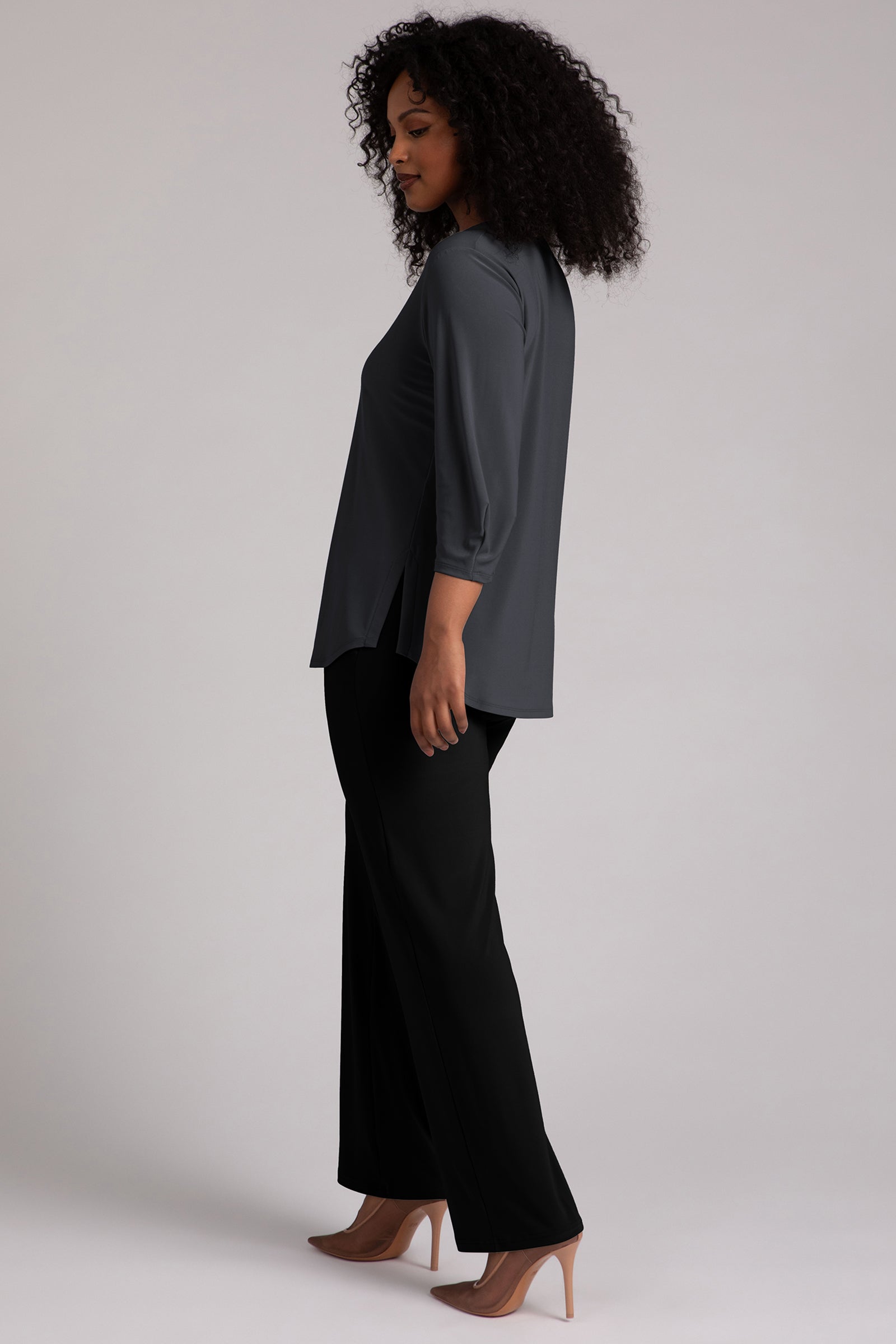 Classic Fit Lantern Top for Women - Graphite Color Flowy Blouse | Perfect for Casual Outings, Office Wear & Date Nights