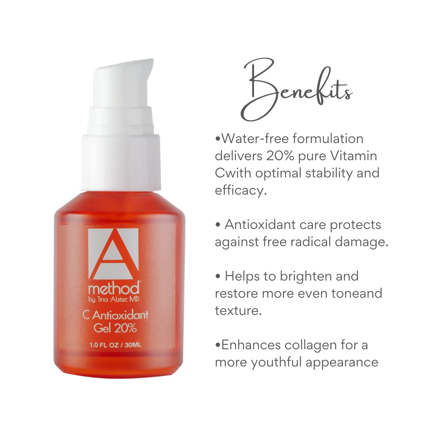 Dr. Tina Alster The C Antioxidant Gel 20% Vitamin C Serum - 1.0 Oz for Brightening & Anti-Aging Skincare | Day & Night Use for Glowing Complexion