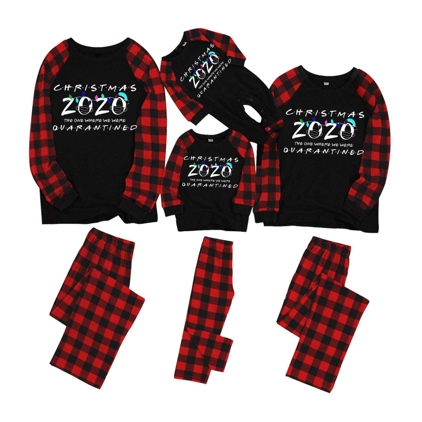 Christmas Family Matching Pajama Set - Women's Printed Top & Striped Pants for Holiday Gatherings