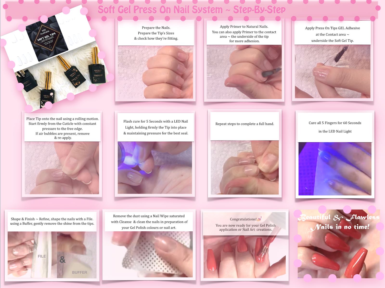 Soft Gel Press On Nail Kit - Long Lasting Fake Nails with Glue & Nail File - Perfect for Home Manicure, Parties & Special Occasions