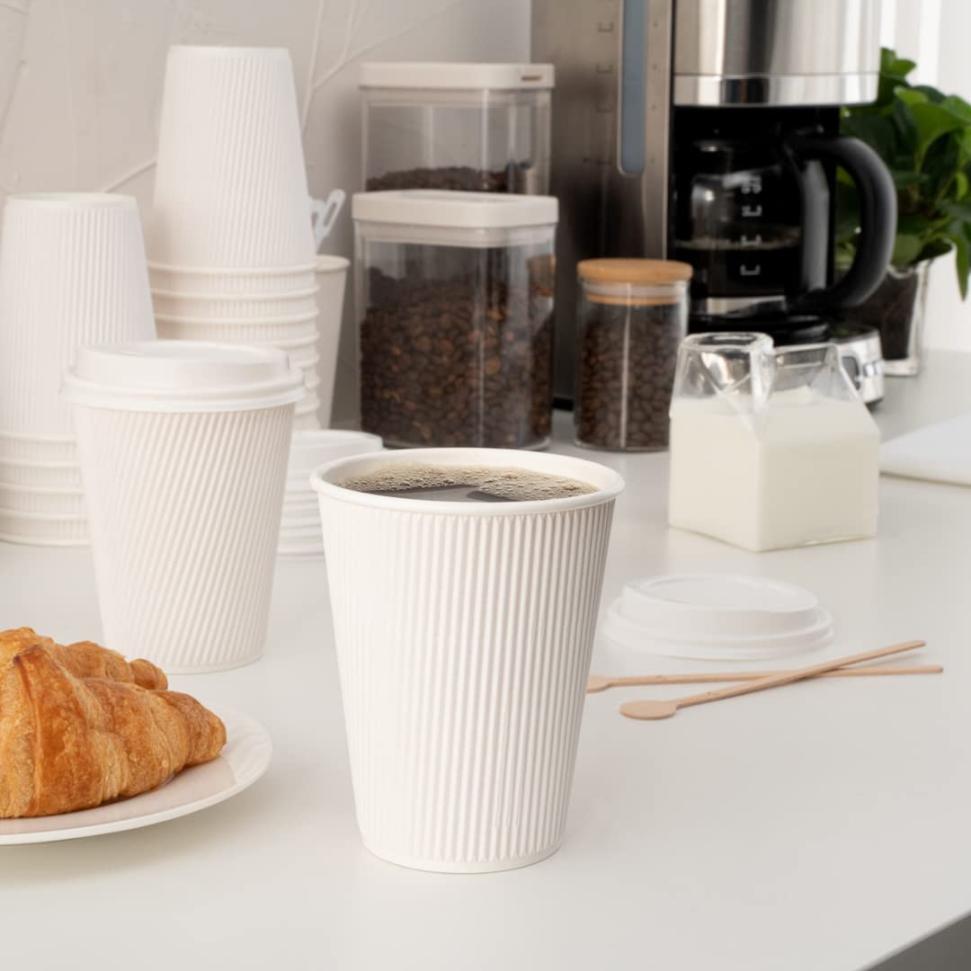 12oz Disposable Coffee Cups - 500 Pack Double Wall Hot Cups for Coffee, Tea & More | Insulated White Paper Cups with Rolled Rim | Lids Sold Separately | Perfect for Cafes, Offices & Catering Events