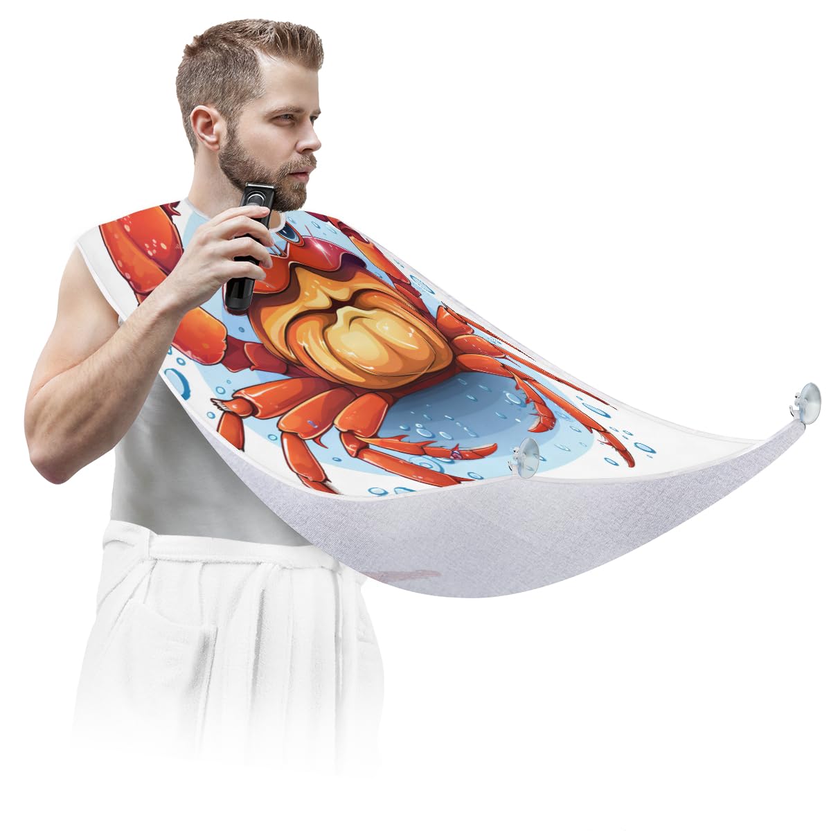 Cartoon Crab Beard Shaving Bib for Men - Waterproof Makeup & Hair Dye Apron, Barber Cape for Haircut, Beard Trimming & Styling - Perfect for Salon, Home Grooming & Gift Giving