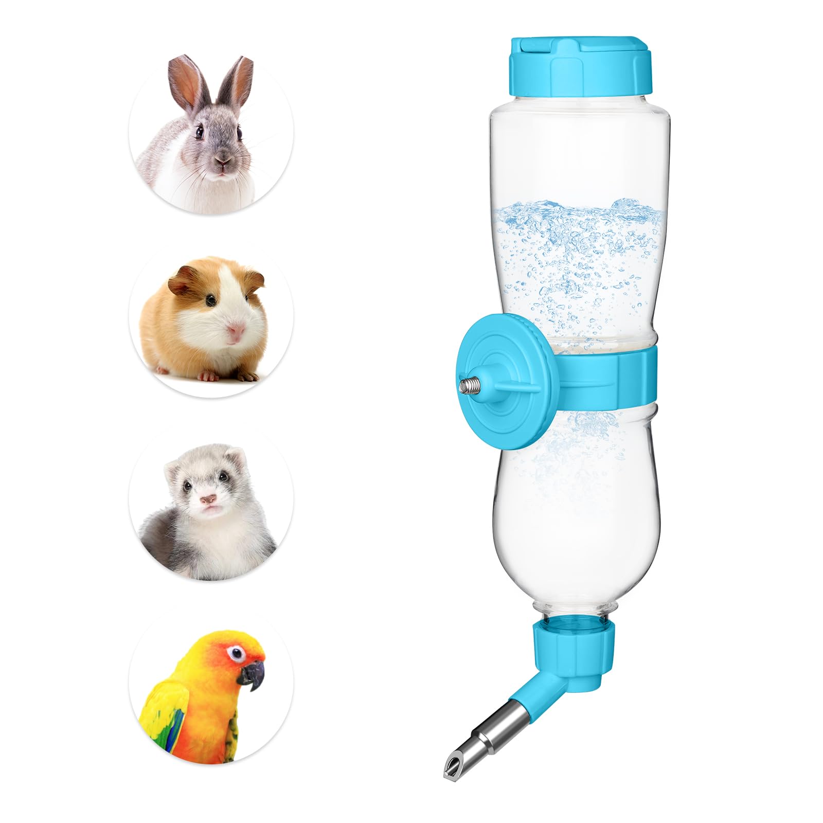 VANNON 17oz Small Animal Water Bottle for Cage - Chewproof Top Fill Pet Water Dispenser for Rabbits, Guinea Pigs, Ferrets, Chinchillas & Rodents - Perfect for Crates, Travel & Home Use (Blue)