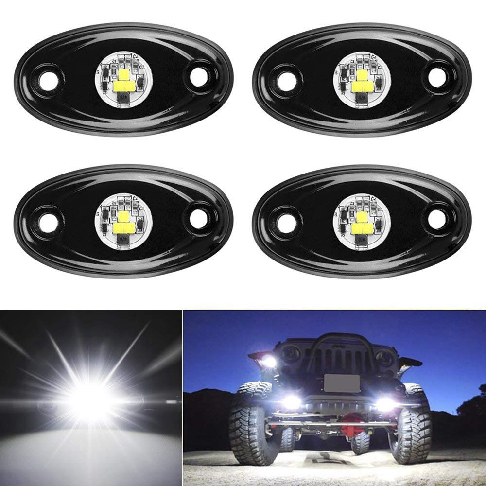 Yaeccc 4-Pack White LED Rock Lights - Waterproof Underbody Glow Kit for Cars, Trucks, ATVs, UTVs, SUVs & Boats | Neon Underglow Lighting for Off-Road Trail Rigs & Night Driving