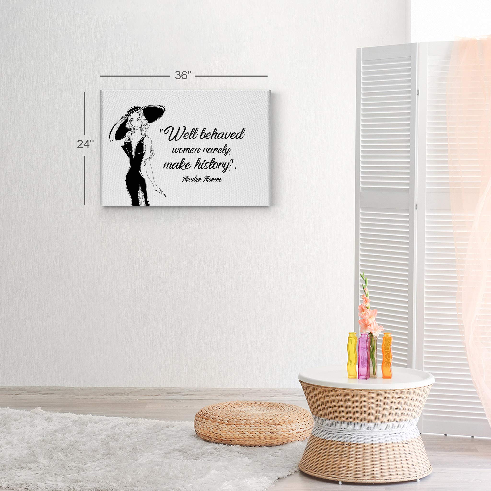 Smile Art Design 'Well Behaved Women Rarely Make History' Marilyn Monroe Quote Canvas Print - Glam Fashion Wall Art for Office, Teen Girl Room, Women's Dorm & Living Room Decor (30x40, Ready to Hang) - Perfect for Feminist Inspiration & Motivational Home Decor