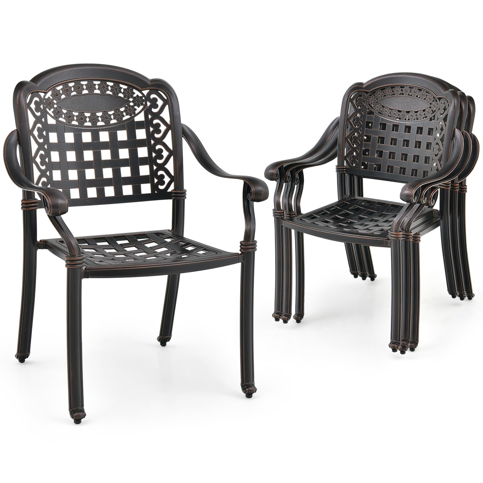 Tangkula 4-Piece Stackable Cast Aluminum Outdoor Dining Chairs Set with Armrests - Patio, Garden, Balcony & Backyard Furniture for Relaxing & Entertaining