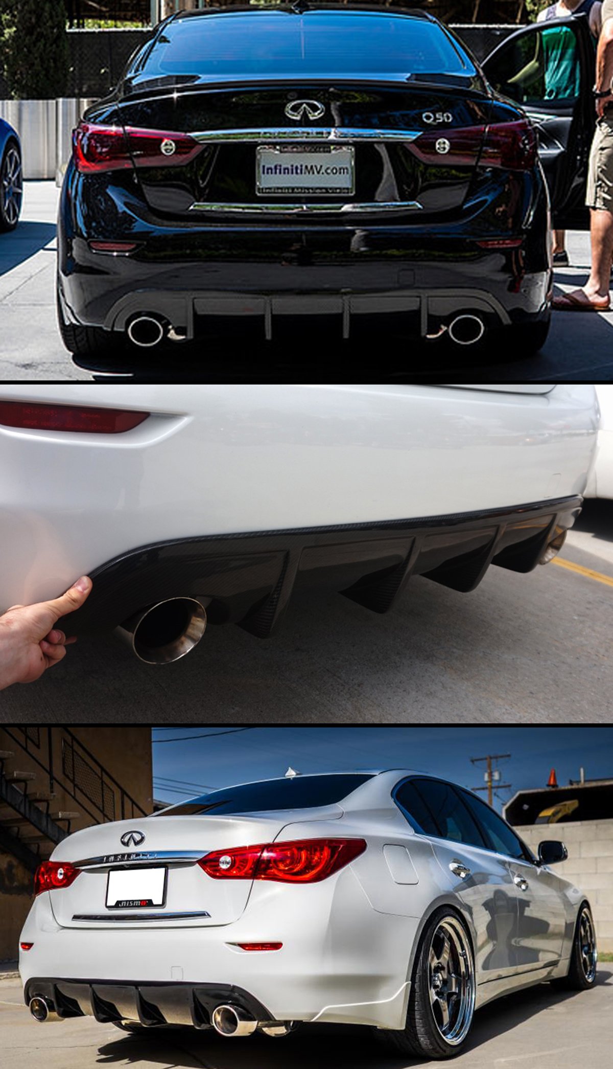 Carbon Fiber Rear Bumper Diffuser Valance for 2014-2017 INFINITI Q50 - Sporty VIP Style Upgrade for Enhanced Aerodynamics & Luxury Look