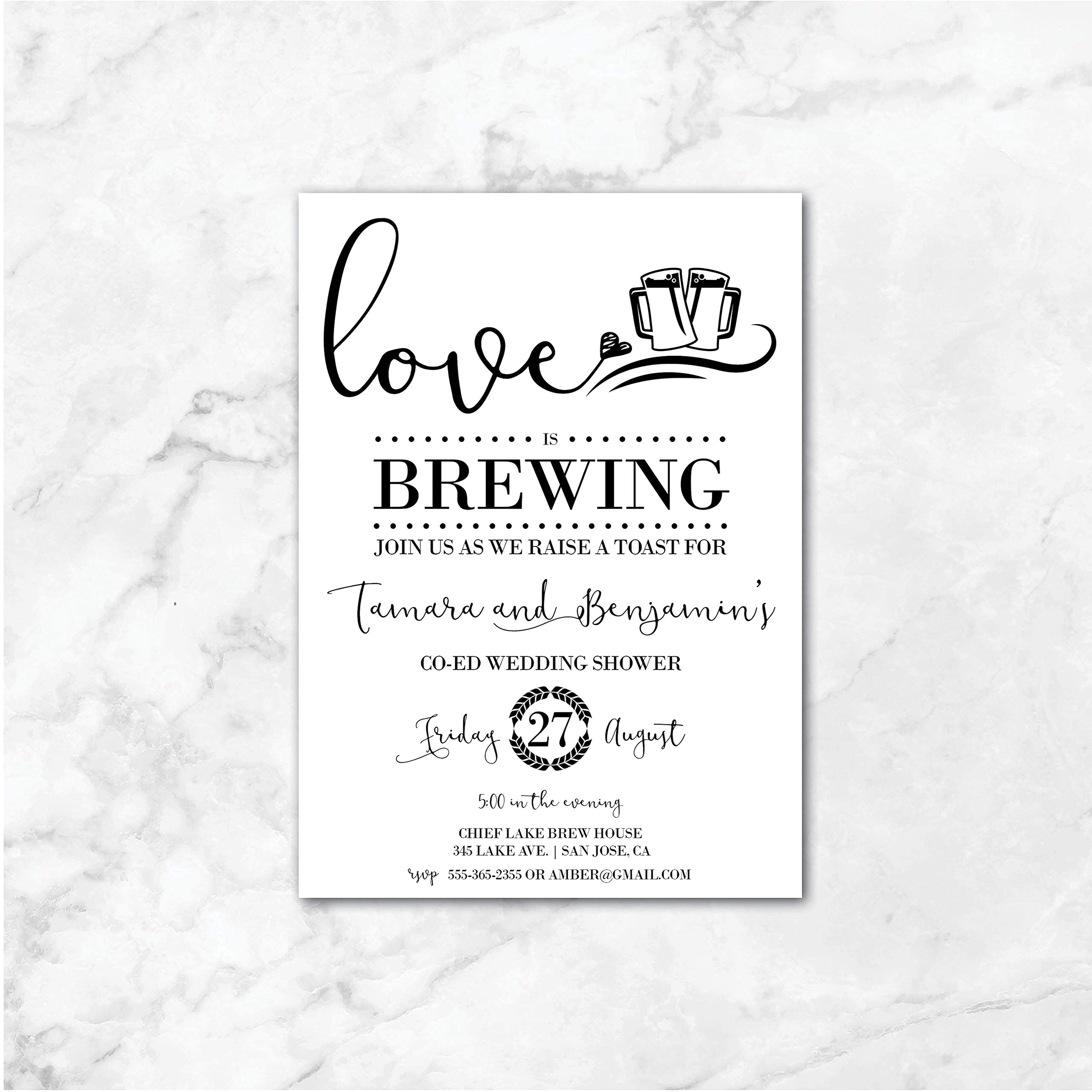 Love is Brewing Shower Invitations - Unique Couples Shower Invites for Beer Tasting & Brewery Theme | Kraft Paper Craft Wedding Invitation | Perfect for Engagement Parties & Baby Showers