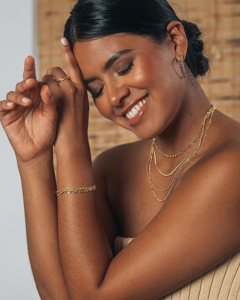 Jeanne Herringbone Chain Ring - Elegant Gold Plated Women's Jewelry for Everyday Wear & Special Occasions
