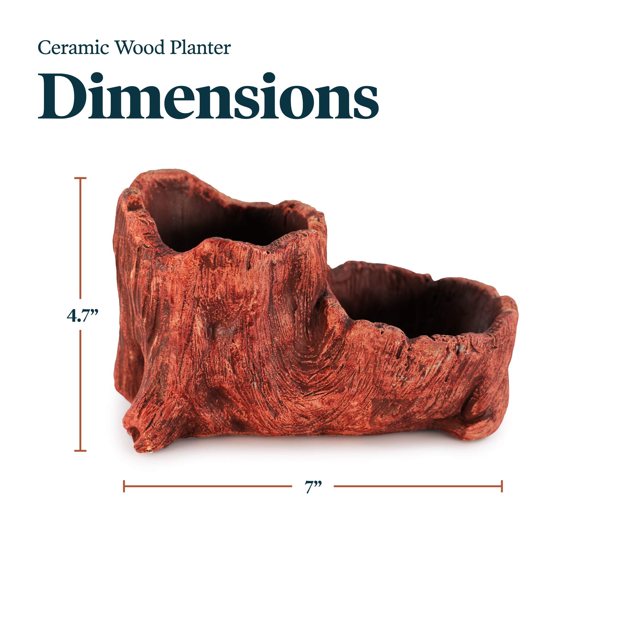 Ceramic Wood Planter Pot for Indoor Plants - Unique Log Design Succulent & Flower Pot (Redwood Boot Style) | Perfect for Home Decor, Office Desk & Small Plant Displays