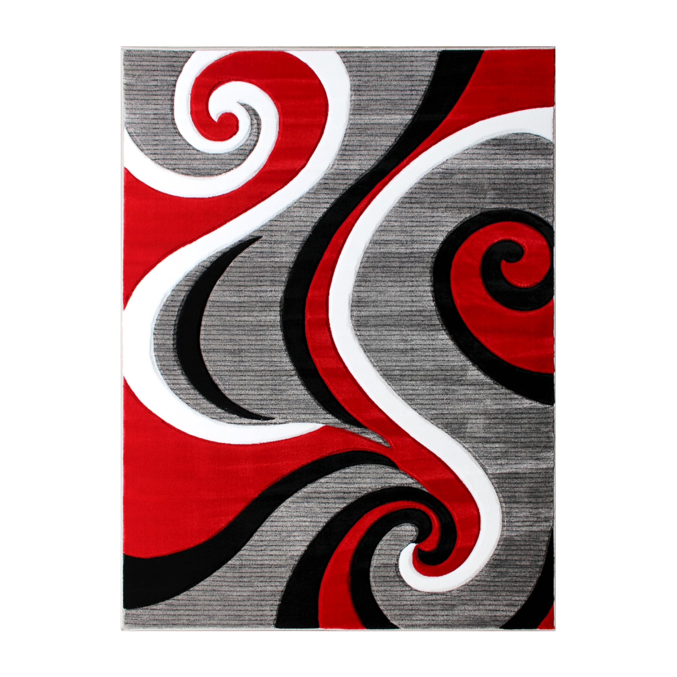 5' x 7' Red Abstract Area Rug - Soft Olefin Rug with Non-Slip Jute Backing - Perfect for Hallway, Entryway, Bedroom or Living Room - Adds Modern Style to Any Home Decor