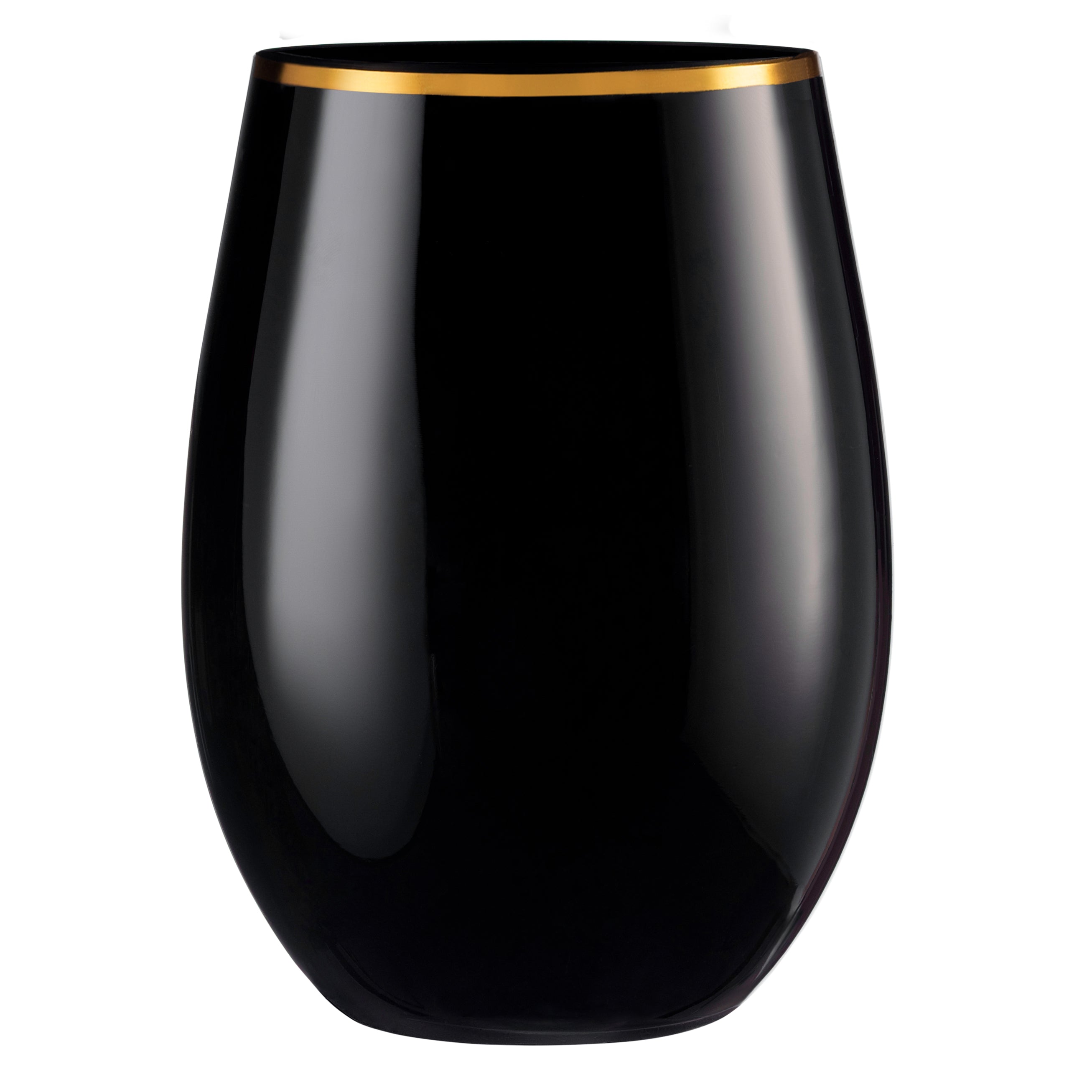 Premium 16 oz Black Stemless Wine Glasses with Gold Rim - Set of 6 | Shatterproof & Dishwasher Safe | Perfect for Parties, Weddings, and Home Entertaining