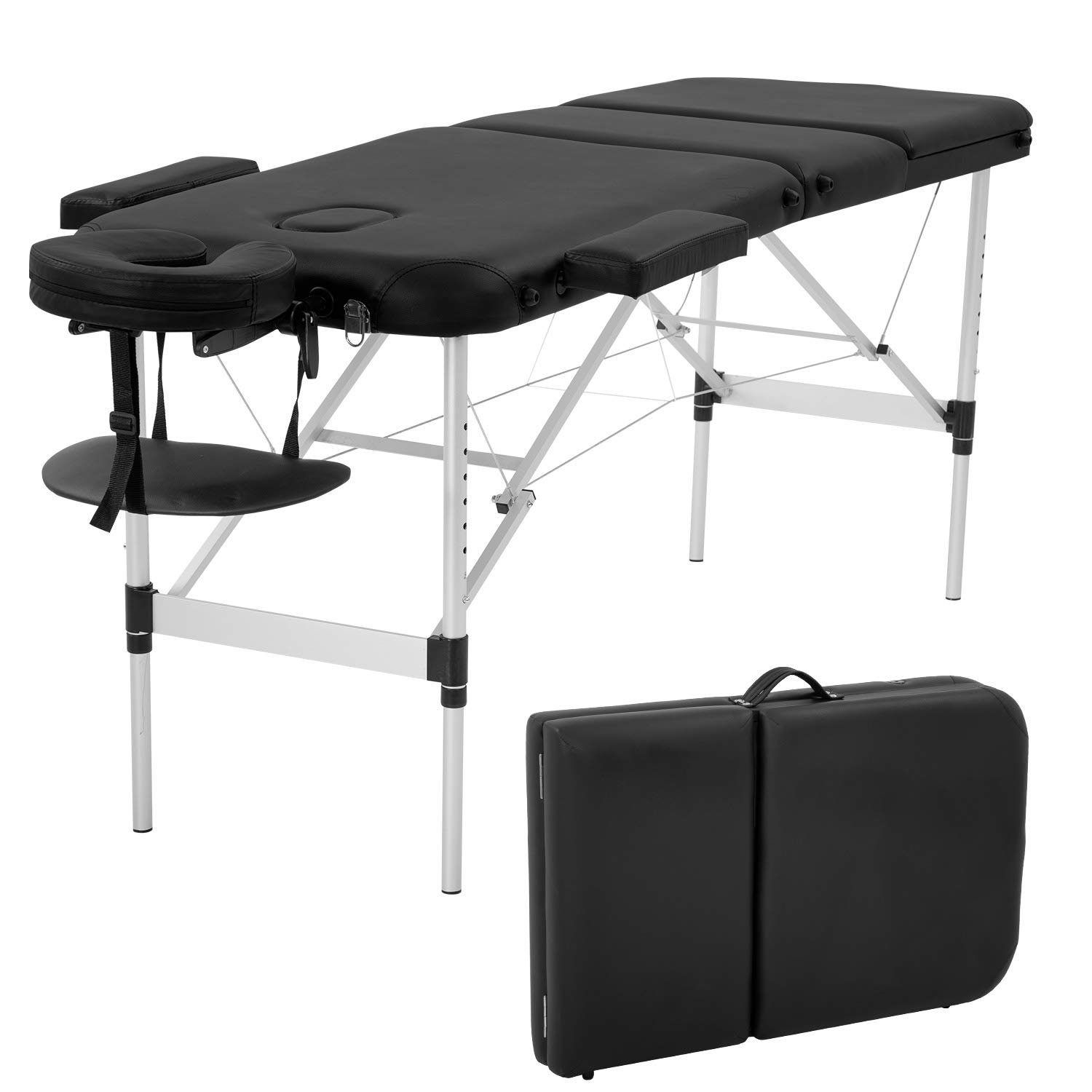 Best 73 Inch Portable Massage Table - Professional Aluminum Folding Spa Bed with Adjustable Height, Armrest & Face Cradle - Ideal for Salon, Spa, Tattoo & Lash Extensions (Black)
