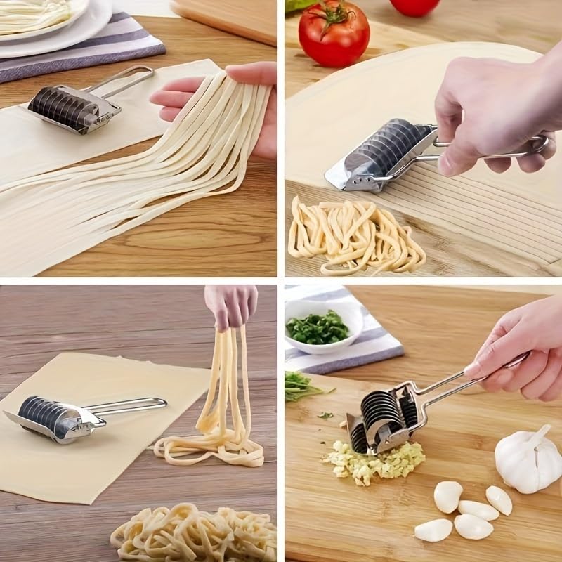 Jerliflyer Noodle Lattice Cutter - 2 Pack Stainless Steel Pastry Roller for Pasta Dough | Time-Saving Kitchen Tool for Homemade Pasta, Dumplings & Baking | Perfect for Italian Cuisine & Asian Cooking