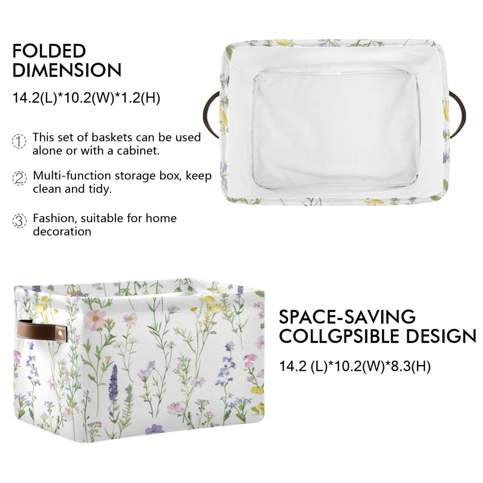 Large Fabric Storage Bins with Handles - Collapsible Closet Organizer Baskets for Shelves, Clothes, Toys & Home Organization | Decorative Floral Storage Solutions for Bedroom, Nursery & Living Room