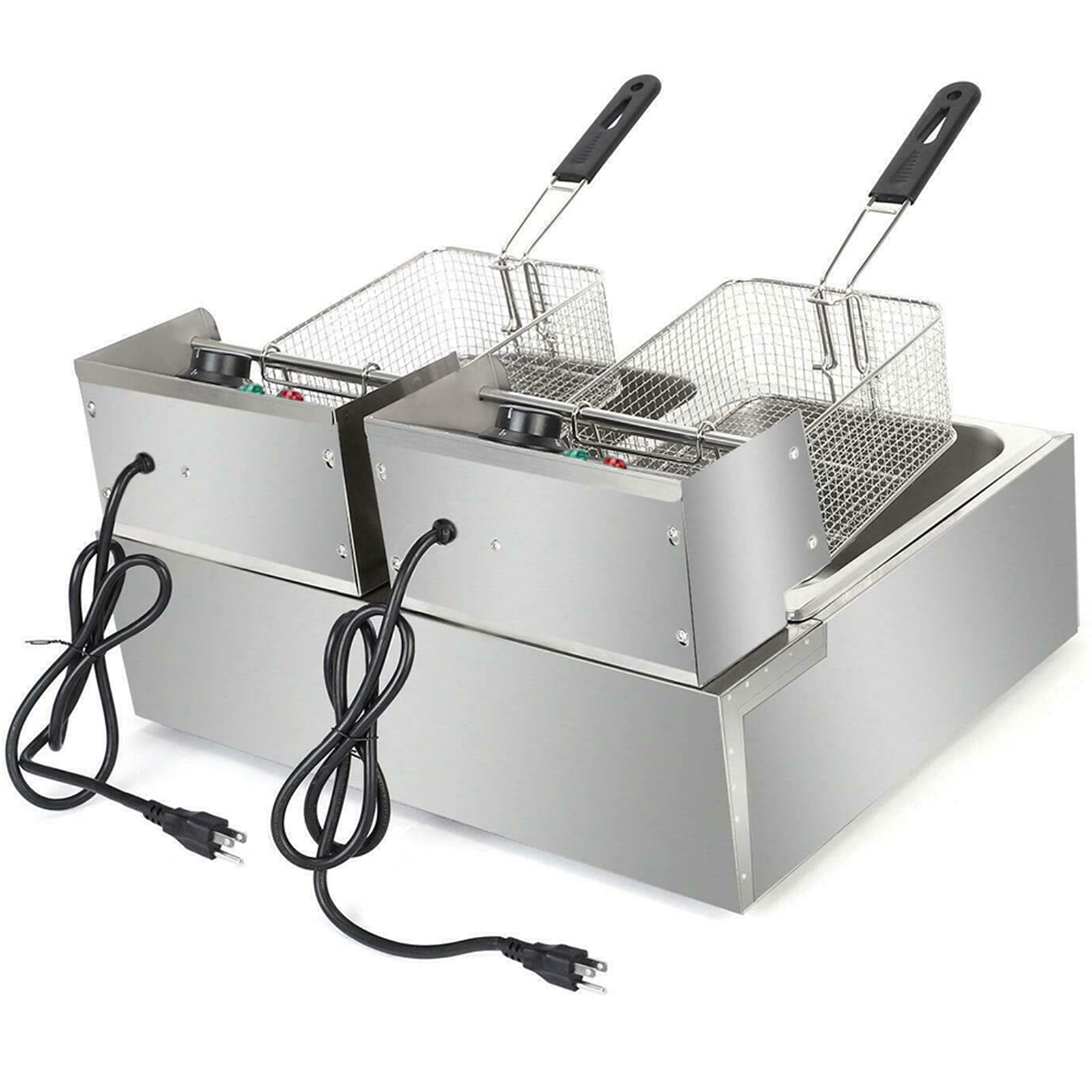 12L Electric Deep Fryer with Basket & Lid - Dual Detachable Tank, U-Shaped Stainless Steel Heating Tubes - Perfect for French Fries, Onion Rings, Fried Chicken - Ideal for Home Kitchen, Restaurants & Outdoor Cooking