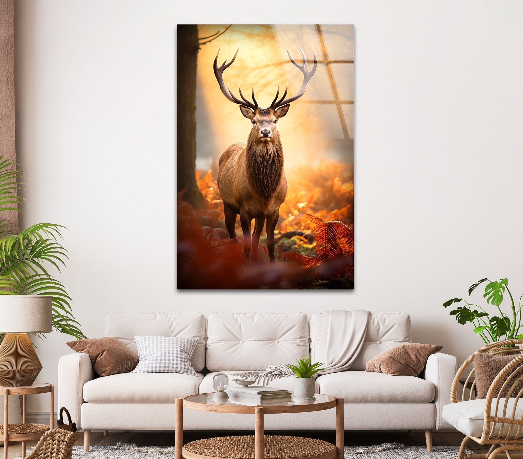 Autumn Deer Glass Wall Art - Elegant Handmade Deer Silhouette Window Decor for Fall & Thanksgiving - Perfect for Home, Office, and Seasonal Holiday Decoration