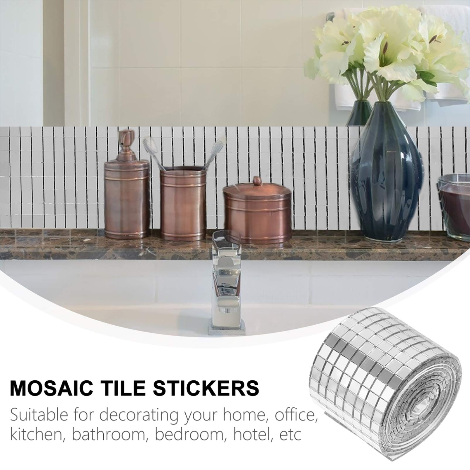 HEALLILY Self-Adhesive Mini Square Glass Mosaic Tiles - 1464pcs Wall Mirror Stickers Roll for DIY Home Decor, Craft Projects & Disco Party Decorations | Perfect for Bedroom, Living Room & Bathroom Wall Art
