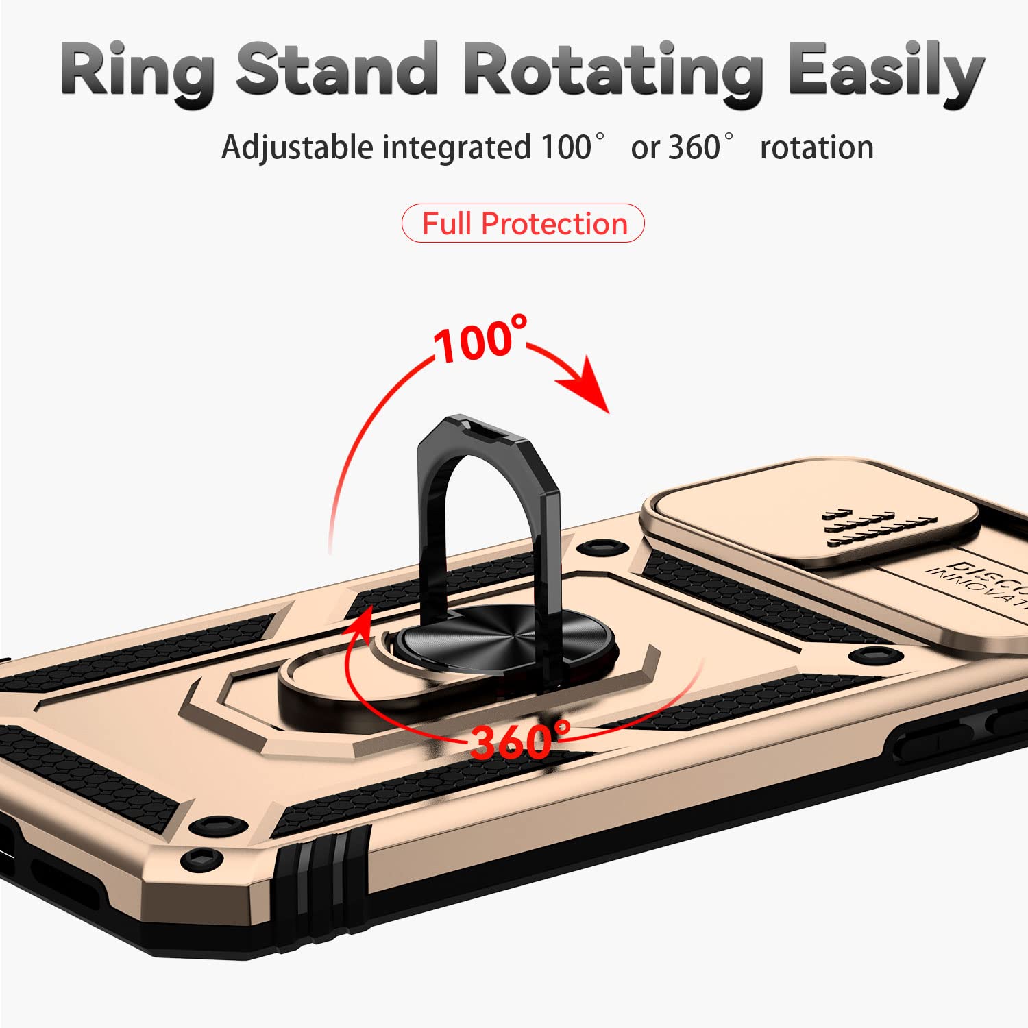 Hitaoyou iPhone 11 Case with Camera Cover & Kickstand - Military Grade Shockproof Heavy Duty Protective Magnetic Phone Cover for iPhone 11 (Gold) - Perfect for Outdoor Activities, Travel and Daily Protection