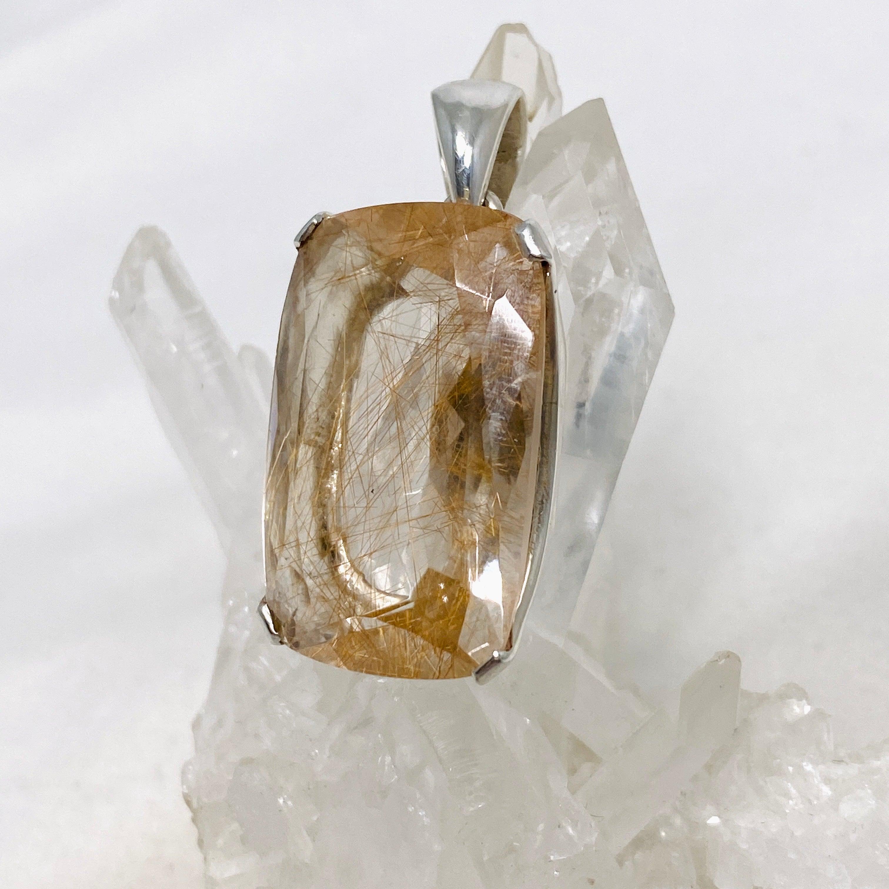 Natural Rutilated Quartz Faceted Rectangular Pendant Necklace - Elegant Crystal Jewelry for Women, Perfect for Gifts, Meditation & Spiritual Healing