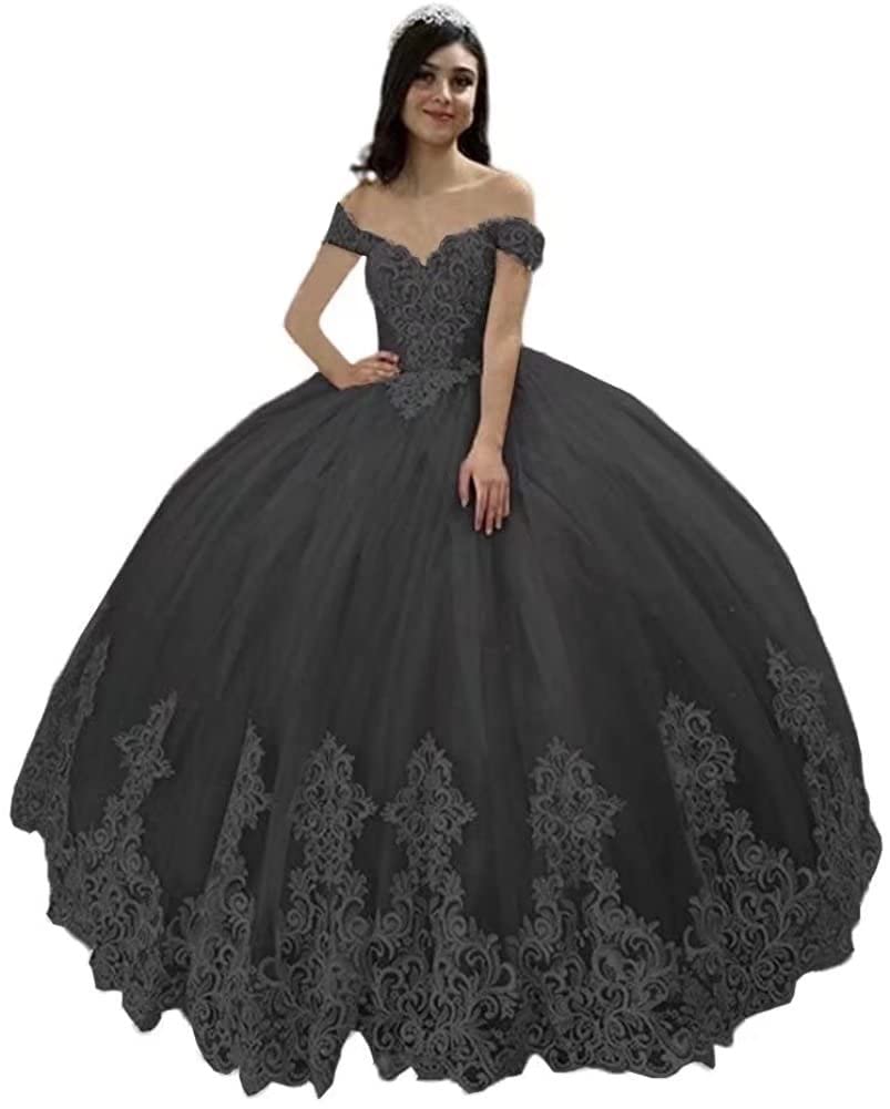 Elegant Golkg Puffy Tulle Off Shoulder Quinceanera Dress | Sweet 16 Princess Ball Gown with Lace & Train | 2022 Prom Dresses for Weddings, Parties & Special Occasions