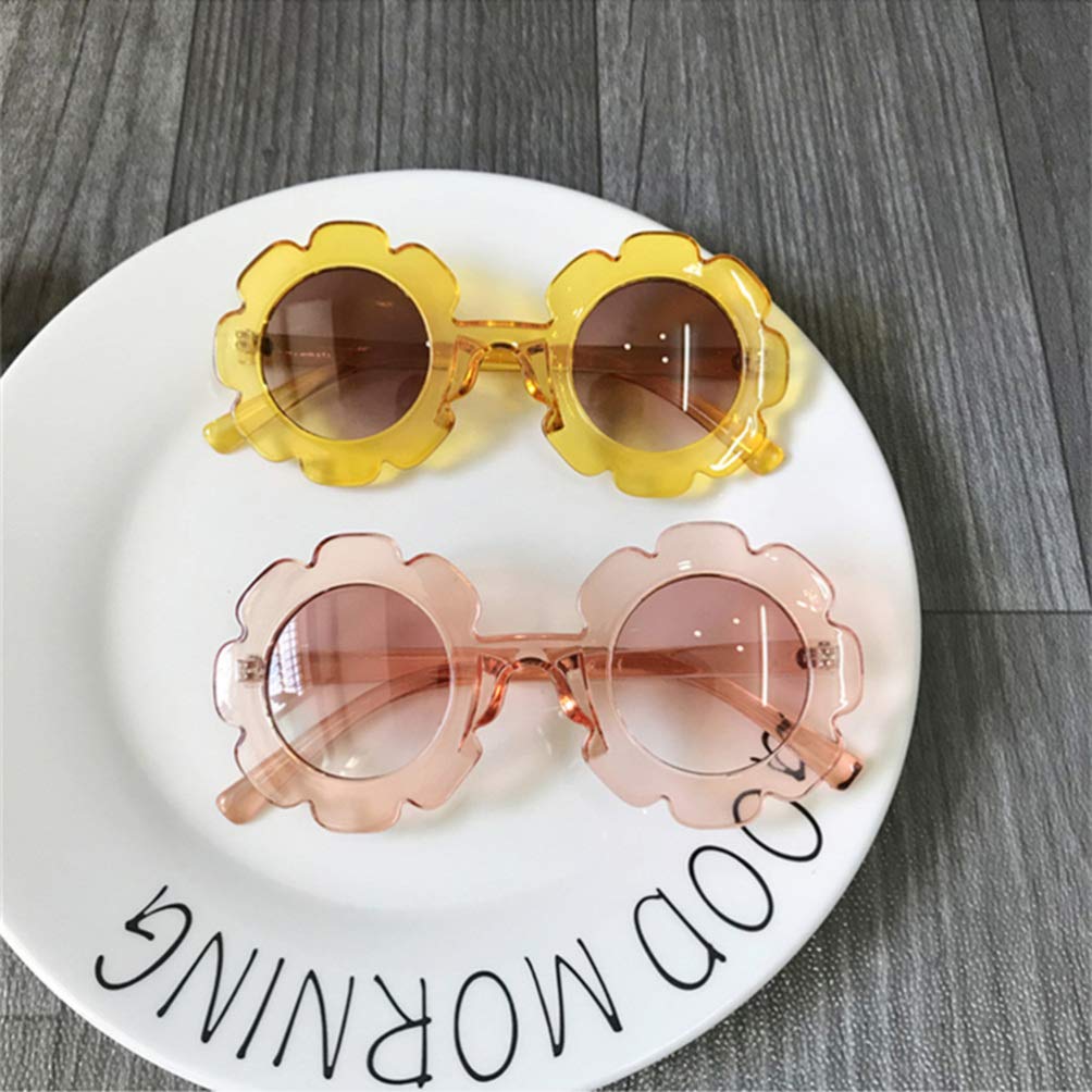 GALPADA 2 Packs Flower Sunglasses for Women & Kids - Daisy Floral Round Sun Glasses for Summer, Beach, Party, and Outdoor Activities - Trendy UV Protection Eyewear for Adults and Children